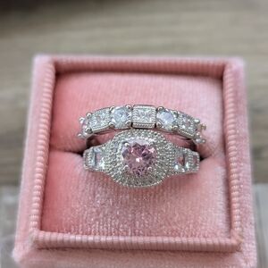 Dazzling Pink and Silver Women's Ring Set